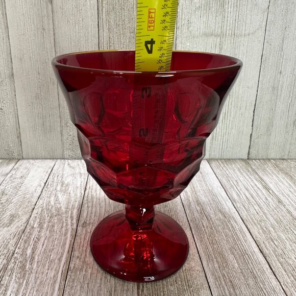Vintage Viking Georgian Ruby Red Water Wine Goblet Honeycomb Design 6" Tall - Picture 7 of 7